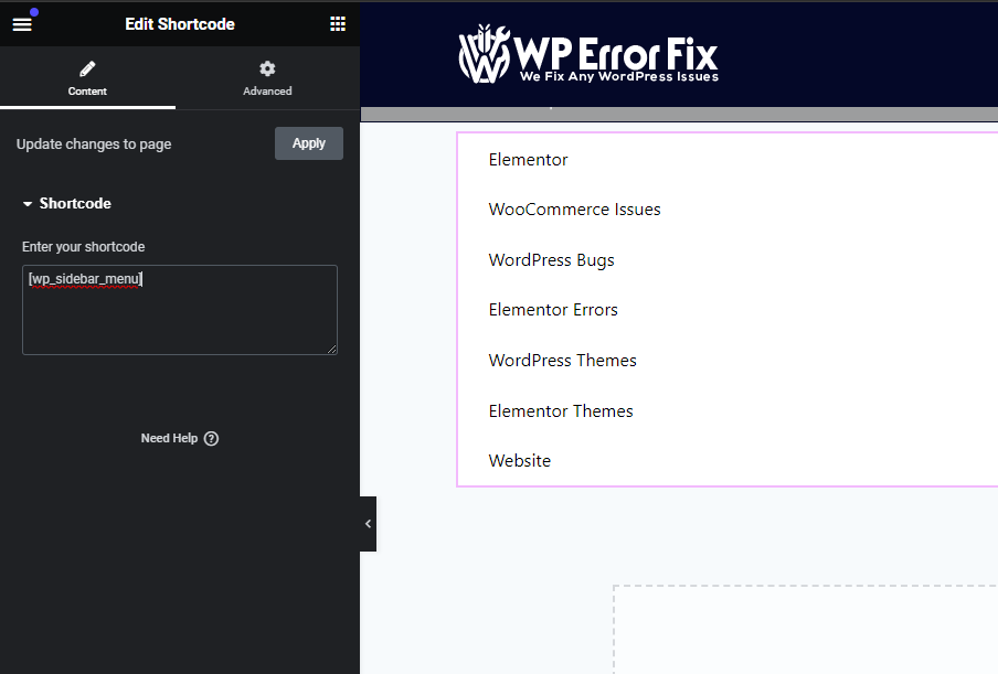 elementor shortcode